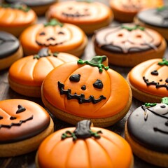 Halloween cookies on a dark wooden surface