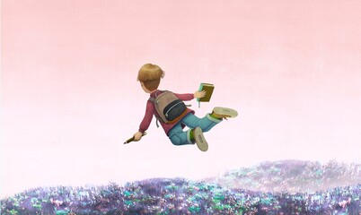 Book, education, and reading concept. imagination of child. fantasyart. surreal artwork. conceptual illustration.  © Jorm Sangsorn