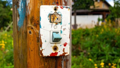 Old switch on weathered post