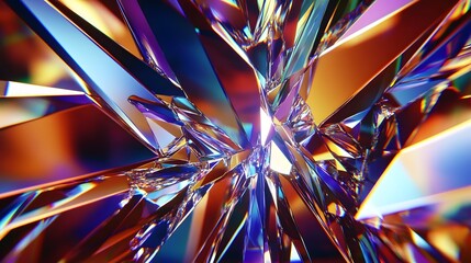 Abstract iridescent crystal shards background, vibrant rainbow colors,  faceted gemstone texture