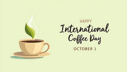 Celebrate international coffee day with a steaming cup and a fresh green leaf