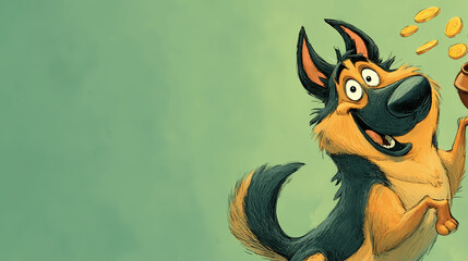 Naklejka premium Cartoon dog celebrating St. Patrick's Day with gold coins