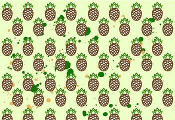 Green vector seamless pattern with linear pineapples  