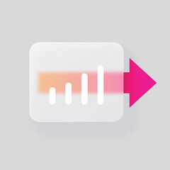 Business graphic growth chart line graph glassmorphism effect, glass blur button with data, information sign on arrow