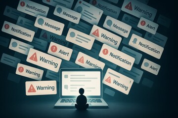 Overwhelmed by notifications and warnings on a laptop
