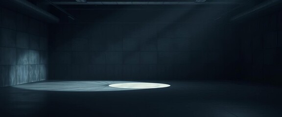 Dark studio, spotlight on black concrete, empty space,  product photography,  modern