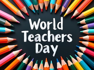 Colorful pencils form a circle around world teachers day message