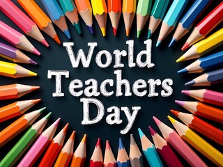 Vibrant colored pencils form a circle around world teachers day message