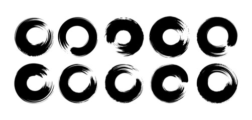Black Ink Circle Brush Stroke Set Abstract Zen Enso Style