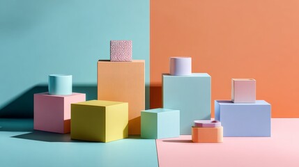 Obraz premium Geometric pastel blocks with creative composition lifestyle modern product concept