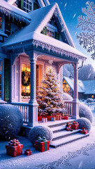 The frostcovered porch of a quaint village