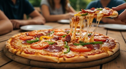 Pizza Time Sharing a Delicious Meal Outdoors