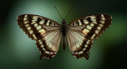 Fototapeta premium Detailed close-up of a beautiful butterfly showcasing intricate wing patterns and vibrant colors