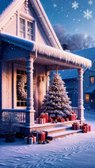 The frostcovered porch of a quaint village