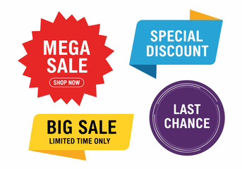Set of color sale stickers and promotional labels for advertising. Discount price tags for retail marketing