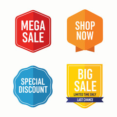 Big Vector set of promotional colourful labels and badges. Includes sale, discount, and special offer label collections. Vector illustration.