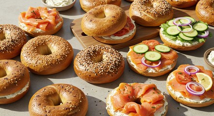 Variety of Delicious Bagels with Toppings