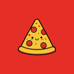 Cute Pepperoni Pizza Slice with Smiling Face Cartoon Mascot