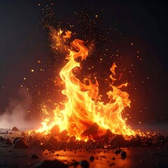 Fiery flames erupting from a campfire