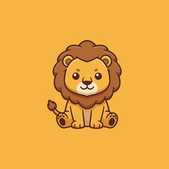 Cute Baby Lion Cub Sitting Cartoon Mascot Character
