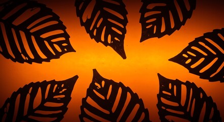 Silhouetted Leaves on Orange