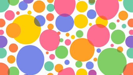 Seamless abstract pattern, background of multicolor falling confetti, polka dots on a light background, flat style