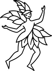 dancing figure made of leaves illustration on transparent background