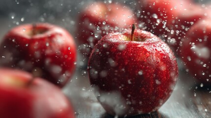 Red apples with water drops fruit advertising photography fresh food lifestyle concept
