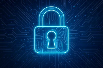 Online Computer Security and Privacy Concept Illustrated by Neon Digital Padlock