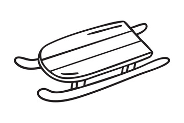A wooden sled in clean monochrome line art for holiday projects, hand drawn., monochrome line art doodle hand drawn cartoon icon element