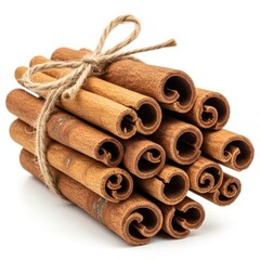Bundle of aromatic cinnamon sticks tied together with twine for culinary use