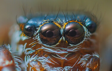 Jumping spider eyes, close up portrait of juping spider - Evarcha falcata