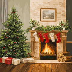 fireplace with christmas decorations