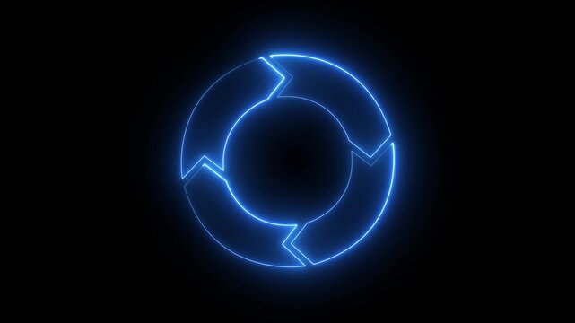 Circle diagram infographic icon spinning around animation. Rotation of cycle with 4 parts icon. neon Four arrows scheme. Lifecycle circulation icon with 4 arrows. Circle animation with four parts.