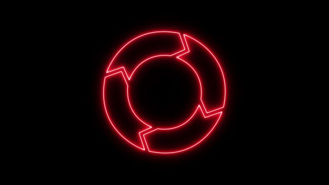 Circle diagram infographic icon spinning around animation. Rotation of cycle with 4 parts icon. neon Four arrows scheme. Lifecycle circulation icon with 4 arrows. Circle animation with four parts.