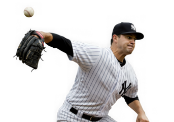 Baseball pitcher throwing a ball isolated on transparent background in action shot