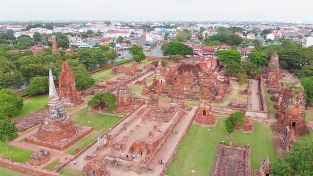 Aerial view of the ancient temple ruins of ayutthaya in thailand