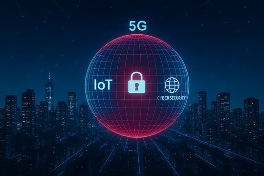 Cybersecurity and IoT Technology Globe with 5G Connectivity and Futuristic Digital Protection Concept