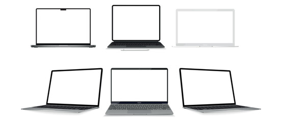 laptop mockup with blank screen isolated on white background in clay and outline style, laptop mock up in black and white vector illustration