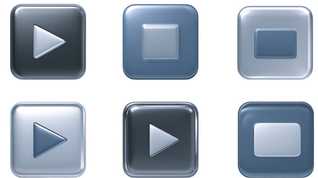 Set of glossy 3D play and stop media player buttons.