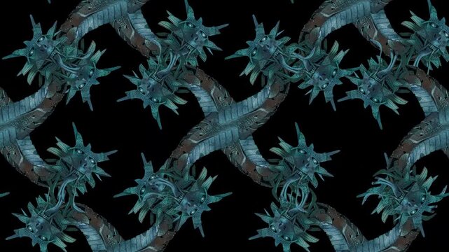 Dragon sculpture symbol pattern motif 2d seamless looped animated video