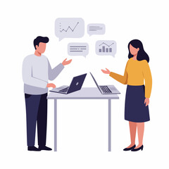 Modern Flat Style Business Discussion with Data Chart Illustration