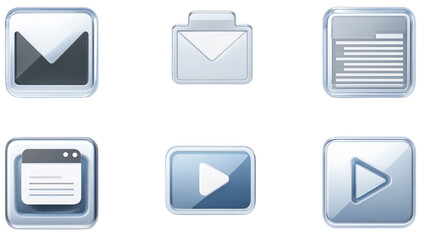 A collection of glossy metallic user interface icons for web applications.