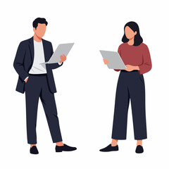 Flat Illustration Professional Male and Female Standing with Document Business People