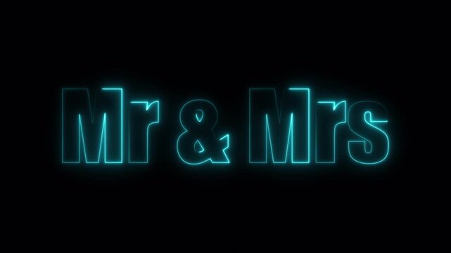 Glowing neon mr and mrs text against a dark background perfect for wedding or anniversary celebrations design.
