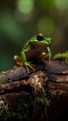 Obraz premium Vibrant green frog on log