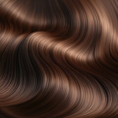 Close-up of flowing brown hair with natural highlights. Shiny, healthy strands create a luxurious wavy texture. Ideal for beauty, fashion, and hair care advertising.