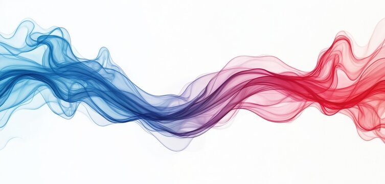 Dynamic abstract wave of blue and red colors on white background. Flowing silky smoke shapes with smooth curves and soft edges. Vibrant motion effect suitable for graphic design and conceptual art. - Powered by Adobe