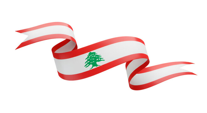 Lebanese flag ribbon waving elegantly with a green cedar tree symbol.