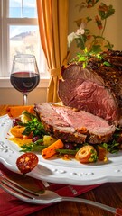 Roasted leg of lamb with vegetables